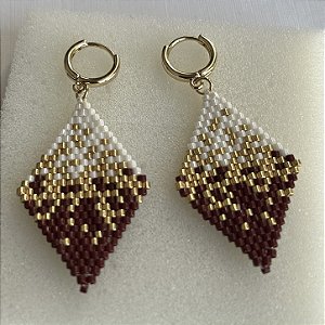 Brinco Origami Miçangas Miyuki Dourado e Marrom