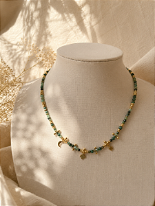 Colar Turquesa Africana Banhado a Ouro