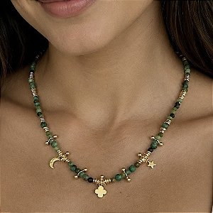 Colar Turquesa Africana Banhado a Ouro
