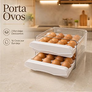Gaveta Organizadora de Ovos 32 Unidades | Caixa Transparente Empilhável para Geladeira Dois Andares