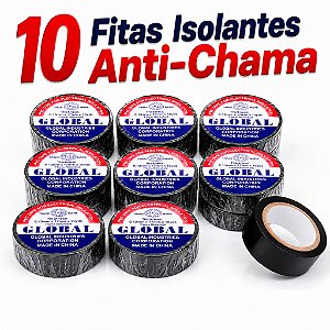 Kit 10 Fitas Isolante Anti Chama 10M Fita Com Cola Forte Isolamento Elétrico Rolo De Fita