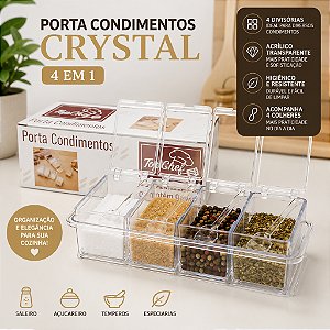Kit Porta Condimentos Acrílico 4 em 1 para Sal Açúcar Temperos e Especiarias