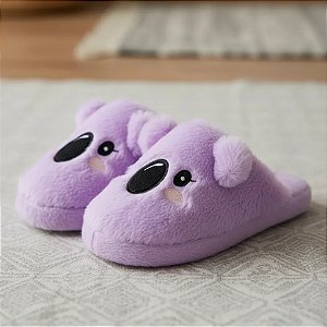 Pantufa Com Orelhinhas Pantufa Coala Fofa Quentinha Feminina Forrada Em Lã Grossa Inverno