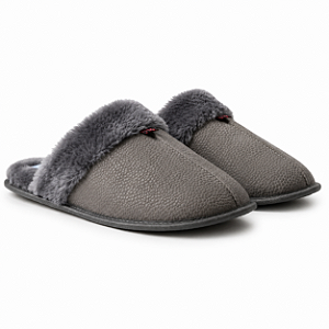 Pantufa Masculina Couro Original Lã Premium Solado Borracha Antiderrapante