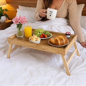 Mesinha De Café Da Manhã Bandeja Madeira Pezinho Dobrável Madeira Bambu 50x20