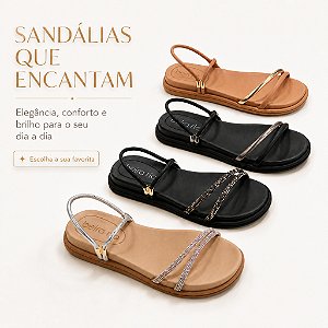 Sandália Feminina Beira Rio Papete Com Strass Tira Ajustável Ultra Conforto Macia Papete Rasteirinha