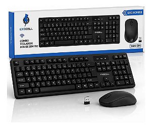 Teclado E Mouse Usb Sem Fio P/ Escritório Pc Notebook Jogos Preto