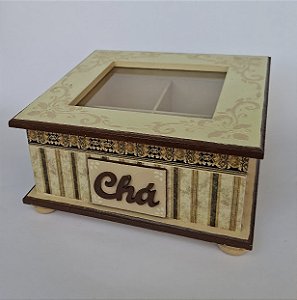 Caixa de chá com tampa de vidro