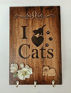 Porta Chaves Ripado I Love Cats