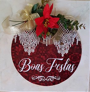 Guirlanda Boas Festas de MDF com Renda de Biscuit - sob encomenda