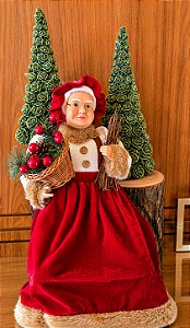 Mamãe Noel Decorativa sentada com Cesto Natalino 36 cm