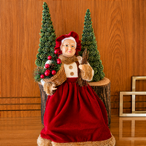 Mamãe Noel Decorativa sentada com Cesto Natalino 36 cm
