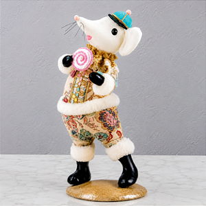 Ratinho Decorativo em Tecido Bordado 50 cm