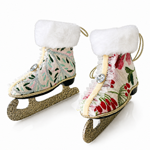Par de Mini Patins Decorativos em Tecido Bordado 11 cm