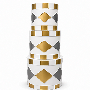 Kit de Tambor Decorativo em Metal Branco, Dourado e Prata - 3 Tamanhos/Unidades