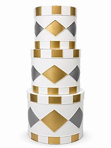 Kit de Tambor Decorativo em Metal Branco, Dourado e Prata - 3 Tamanhos/Unidades