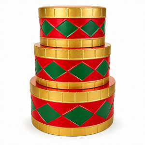 Kit de Tambor Decorativo em Metal Vermelho e Verde – 3 Peças