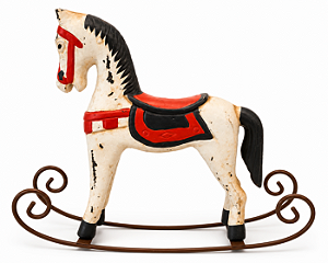 Cavalinho de Balanço Vintage Retrô em Madeira Vermelho e Branco 22 cm