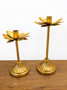 Castiçal Flor Dourado em Metal 30 cm