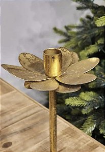 Castiçal Flor Dourado em Metal 24 cm