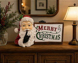 Papai Noel Decorativo com Placa "Merry Christmas" 22 cm