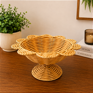 Vaso Decorativo em Fibra Sintética com Pé- 29 x 29 x 14,4 cm