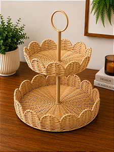 Bandeja Decorativa de 2 Níveis em Fibra Sintética – 34 cm