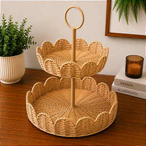 Bandeja Decorativa de 2 Níveis em Fibra Sintética – 34 cm