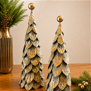 Árvore Decorativa em Metal Fosco Prata e Dourado – 52 cm