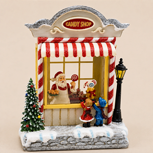 Loja Candy Shop Natalina com LED e Música em Resina 22,5 cm