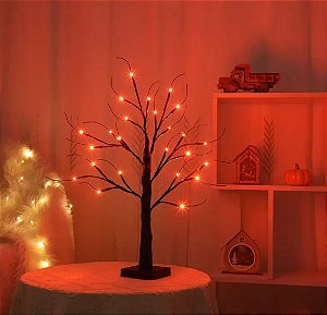 Árvore Seca LED Laranja 45 cm com 24 LEDs | Alimentação USB ou Pilhas | Decoração Halloween Premium | Delicare Home