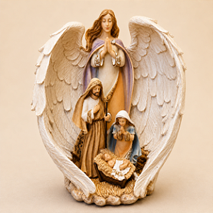 Presépio Sagrada Família com Anjo em Resina 32 cm