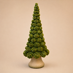 Árvore de Natal Decorativa em Resina 36 cm com botões de rosas verdes esculpidas