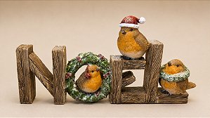 Enfeite Decorativo Noel em Resina 24 cm | Palavra NOEL com Passarinhos Natalinos | Decoração de Natal Rústica Premium | Delicare Home