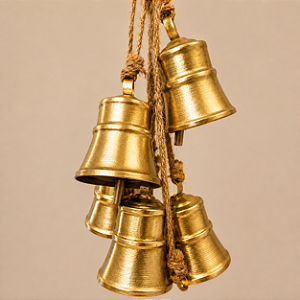 Cacho com 7 Sinos em metal Dourados Decorativos 50 cm