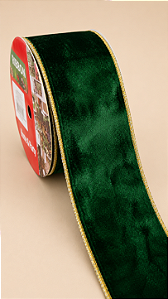 Fita Aramada de Veludo Verde 6,3 cm x 9,14 m | Acabamento Dourado | Delicare Home