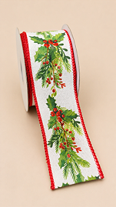 Fita Aramada com Estampa de Azevinhos 6,3 cm x 9,14 m | Clássica de Natal | Delicare Home