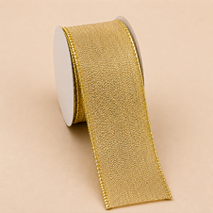 Fita Aramada Dourada com Detalhes em Glitter 4,5 cm x 9,14 m | Fita Natalina Premium | Delicare Home