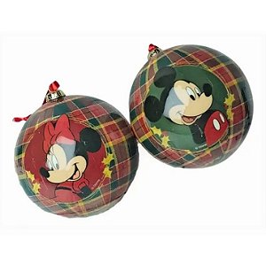 Conjunto com 2 Bolas de Natal Mickey e Minnie Xadrez 10 cm Licenciado