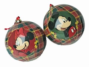 Conjunto com 2 Bolas de Natal Mickey e Minnie Xadrez 10 cm | Disney Licenciado | Delicare Home