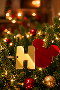 Pingente Espelhado Disney Licenciado Letra H com Silhueta do Mickey 15cm| Dourado e Vermelho | Delicare Home
