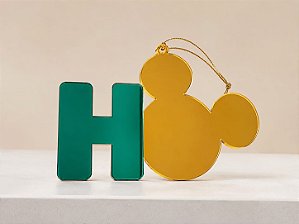 Pingente Espelhado Disney Licenciado Letra H com Silhueta do Mickey | Verde e Dourado | 12 cm