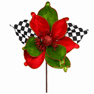 Flor Bico de Papagaio Xadrez Vermelho e Verde 20x25 cm | Flor Natalina Decorativa Premium para Árvore de Natal, Guirlandas e Arranjos | Delicare Home