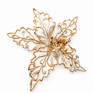 Flor Bico de Papagaio Branca com Arabescos Dourados em Relevo 32 x 38 cm | Flor Decorativa Natalina Premium para Árvore de Natal | Delicare Home