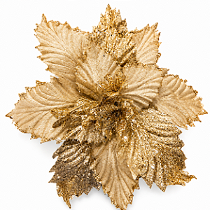 Flor Bico de Papagaio Dourada em Veludo com Glitter 26 x 40 cm | Flor Decorativa Natalina Premium para Árvore de Natal | Delicare Home