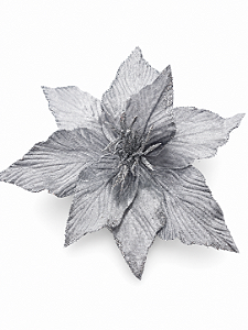 Flor Bico de Papagaio em Veludo Prata 27 x 36 cm | Flor Decorativa Natalina Premium para Árvore de Natal | Delicare Home