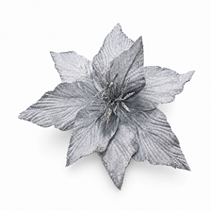Flor Bico de Papagaio em Veludo Prata 27 x 36 cm | Flor Decorativa Natalina Premium para Árvore de Natal | Delicare Home