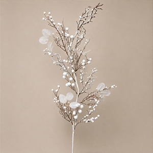 Galho Nevado com Texturas e Frutinhas Brancas – 80 cm | Galho Decorativo para Árvore de Natal