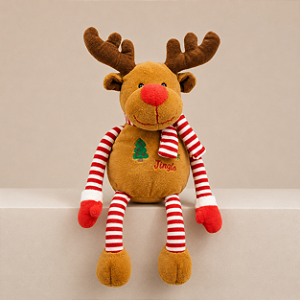 Rena de Pelúcia Plush 42 x 12 cm com Pernas Articuladas Listradas | Enfeite para Decoração de Natal Premium | Delicare Home