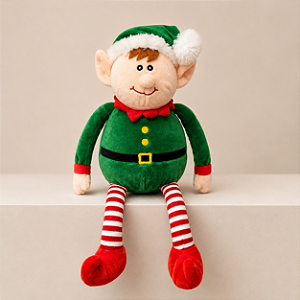 Duende de Natal Decorativo 45 x 12 cm com Pernas Articuladas Listradas | Pelúcia Plush Premium | Enfeite para Decoração de Natal | Delicare Home